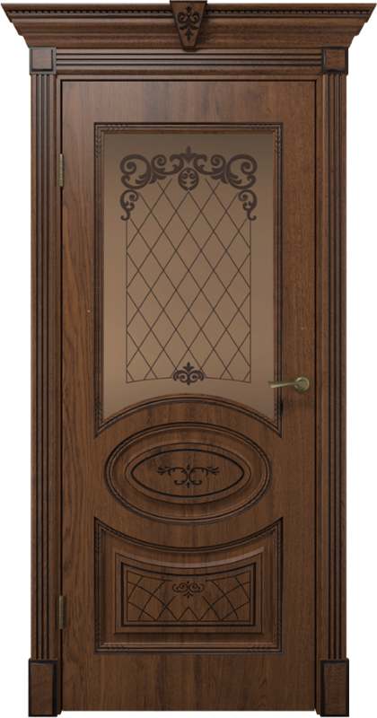 Межкомнатная дверь экошпон ВИТЕЛИЯ со стеклом Дуб янтарный патина чёрная 600х2000