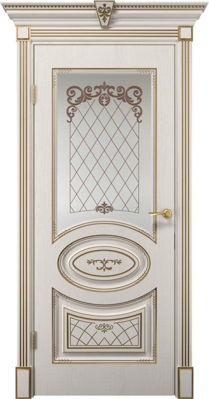 Межкомнатная дверь экошпон ВИТЕЛИЯ со стеклом Дерево белое патина золото 600х2000