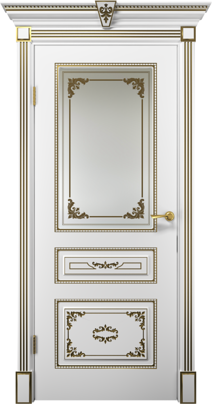Межкомнатная дверь эмаль ЭМИЛИЯ со стеклом Белый патина золото 600х2000