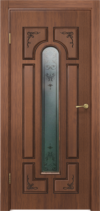 Межкомнатная дверь экошпон ПАЛЕРМО со стеклом Дуб янтарный патина чёрная 600х2000