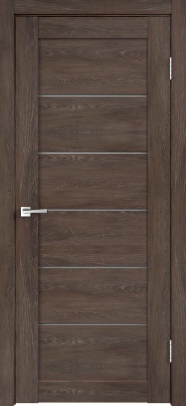 Межкомнатная дверь экошпон LINEA 1 со стеклом без притвора Дуб шале корица 600х2000