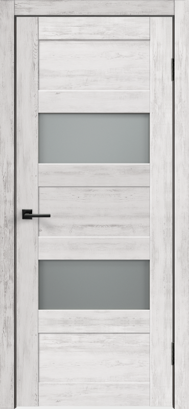 Межкомнатная дверь экошпон TREND со стеклом 2V без притвора Санторини белый 600х2000