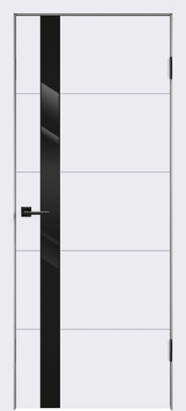 Белый, 900х2000, LR, б/врезки замка и петель, стекло Лакобель черное