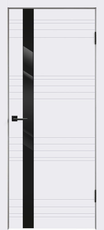 Белый, 800х2000, LR, б/врезки замка и петель, стекло Лакобель черное