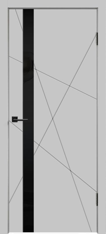 Светло-серый, 600х2000, LR, б/врезки замка и петель, стекло Лакобель черное