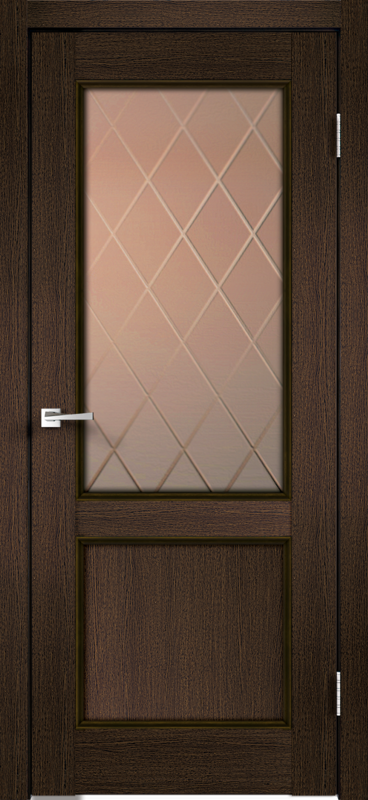 Межкомнатная дверь экошпон CLASSICO со стеклом 2V без притвора цвет Мокка 600х2000