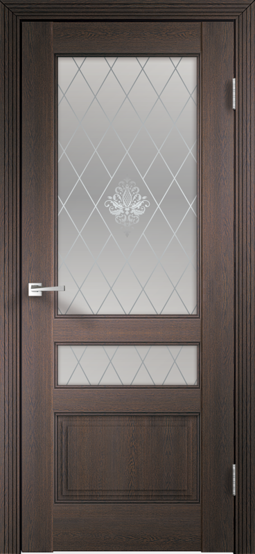 Межкомнатная дверь экошпон LAURA со стеклом 3V без притвора Дуб венге браш 600х2000