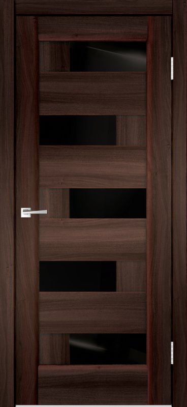Межкомнатная дверь экошпон PREMIER 5 со стеклом без притвора Орех каштан 600х2000