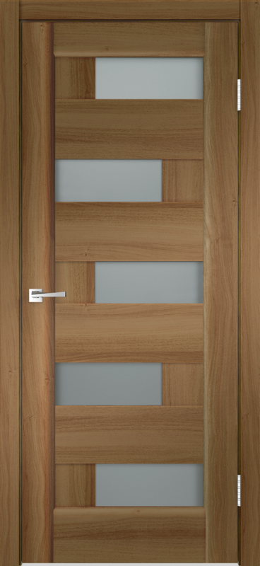 Межкомнатная дверь экошпон PREMIER 5 со стеклом без притвора Орех золотой 600х2000