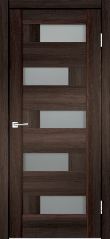 Межкомнатная дверь экошпон PREMIER 5 со стеклом без притвора Орех каштан 600х2000