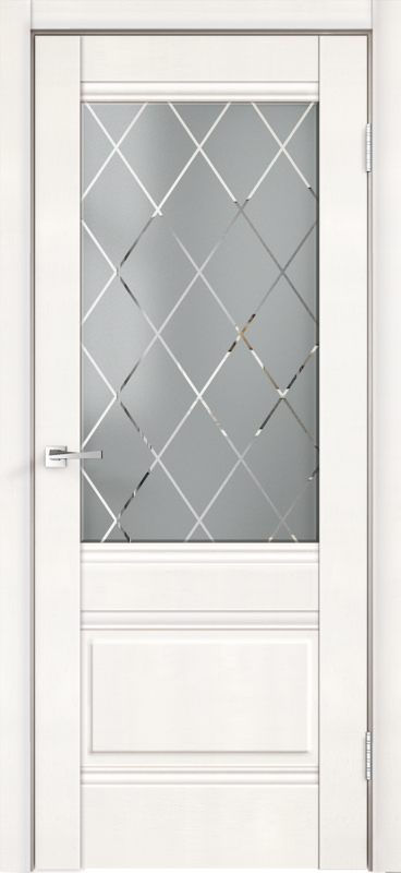 Межкомнатная дверь экошпон ALTO со стеклом 2V без притвора Эмалит ваниль 600х2000