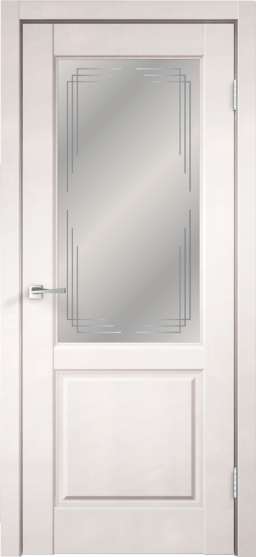 Межкомнатная дверь экошпон VILLA со стеклом 2V без притвора Эмалит белый 600х2000