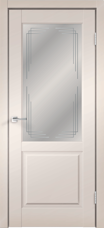 Межкомнатная дверь экошпон VILLA со стеклом 2V без притвора Эмалит ваниль 600х2000