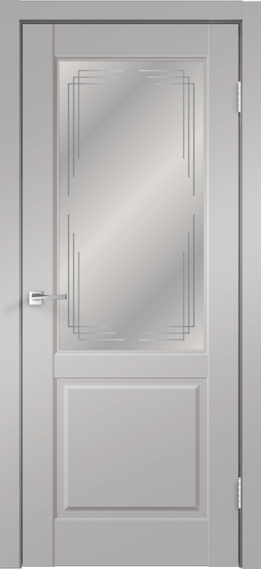Межкомнатная дверь экошпон VILLA со стеклом 2V без притвора Эмалит серый 600х2000