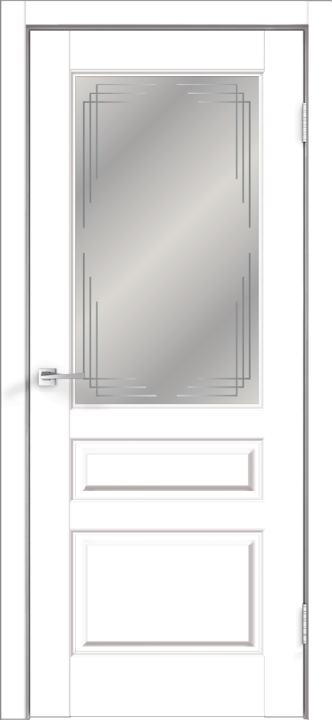 Межкомнатная дверь экошпон VILLA со стеклом 3V без притвора Эмалит белый 600х2000