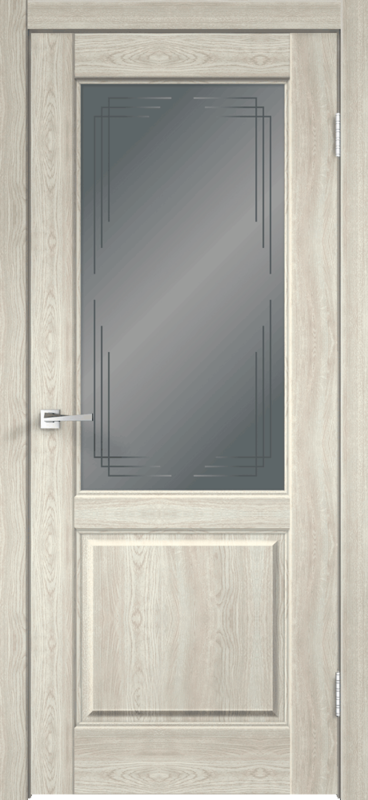 Межкомнатная дверь экошпон VILLA со стеклом 2V без притвора цвет Дуб дымчатый 600х2000