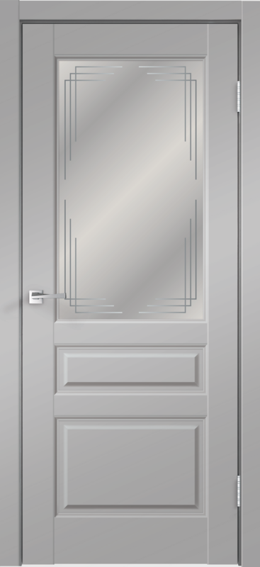 Межкомнатная дверь экошпон VILLA со стеклом 3V без притвора Эмалит серый 600х2000