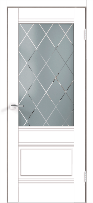 Межкомнатная дверь экошпон ЮТА со стеклом 2V без притвора Эмалит белый 600х2000