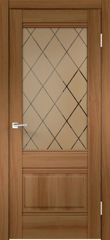 Межкомнатная дверь экошпон ЮТА со стеклом 2V без притвора Орех золотой 600х2000