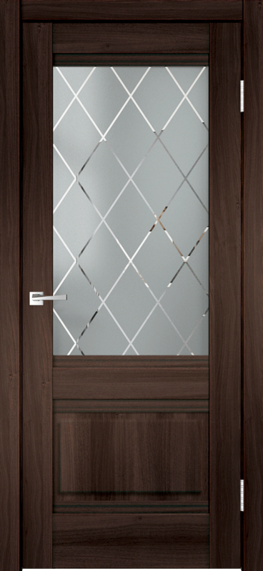 Межкомнатная дверь экошпон ALTO со стеклом 2V без притвора Орех каштан 600х2000