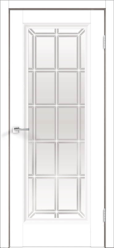 Белый Эмалит, 800х2000, LR, б/врезки замка и петель, стекло каленое Английская Решетка