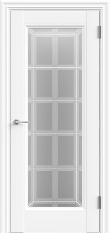 Белый Эмалит, 800х2000, LR, б/врезки замка и петель, стекло каленое Английская Решетка