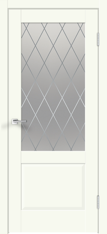 Межкомнатная дверь экошпон ALTO 11 со стеклом 2V без притвора Молочный эмалит 600х2000