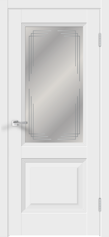 Межкомнатная дверь экошпон ALTO 15 со стеклом 2V без притвора Эмалит белый 600х2000