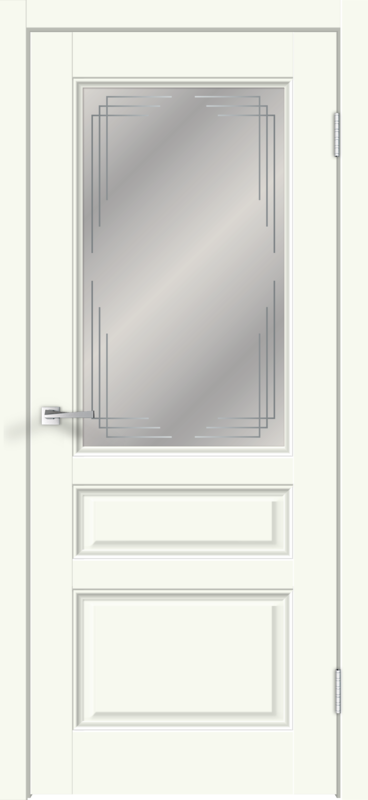 Межкомнатная дверь экошпон VILLA со стеклом 3V без притвора Молочный эмалит 600х2000