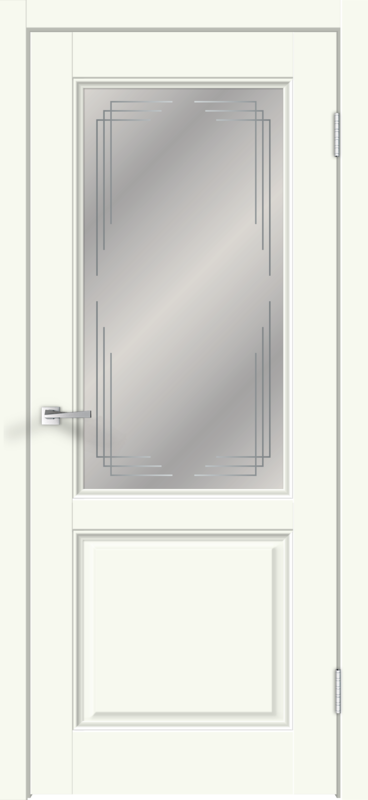 Межкомнатная дверь экошпон VILLA со стеклом 2V без притвора Молочный эмалит 600х2000