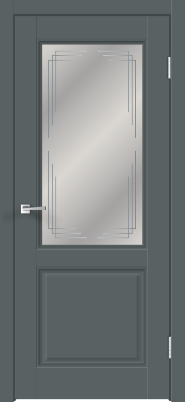 Межкомнатная дверь экошпон VILLA со стеклом 2V без притвора Тёмно-серый эмалит 600х2000