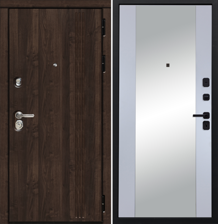 Черный, 860x2050, L, з. Гардиан 30.11, з. Гардиан 30.01, петли 3шт., внеш. отд. - МДФ 16мм, цвет Орех, 3 контура уплот., короб закр. типа, утепл., т/р