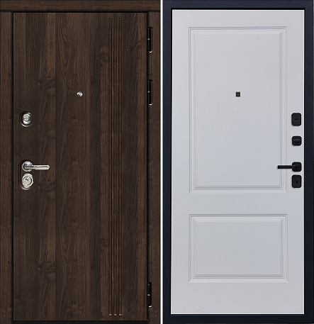 Черный, 860x2050, L, з. Гардиан 30.11, з. Гардиан 30.01, петли 3шт., внеш. отд. - МДФ 16мм, цвет Орех, 3 контура уплот., короб закр. типа, утепл., т/р