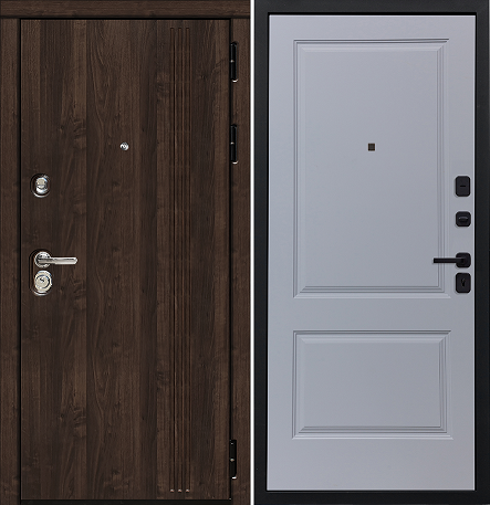 Черный, 860x2050, L, з. Гардиан 30.11, з. Гардиан 30.01, петли 3шт., внеш. отд. - МДФ 16мм, цвет Орех, 3 контура уплот., короб закр. типа, утепл., т/р
