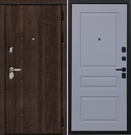 Черный, 860x2050, L, з. Гардиан 30.11, з. Гардиан 30.01, петли 3шт., внеш. отд. - МДФ 16мм, цвет Орех, 3 контура уплот., короб закр. типа, утепл., т/р
