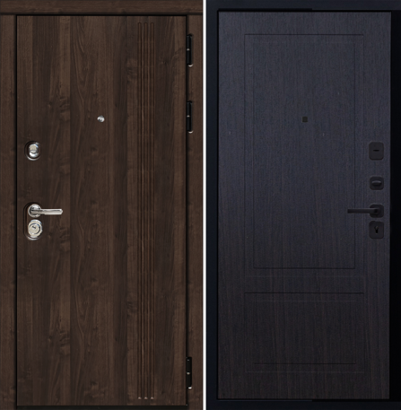 Черный, 860x2050, L, з. Гардиан 30.11, з. Гардиан 30.01, петли 3шт., внеш. отд. - МДФ 16мм, цвет Орех, 3 контура уплот., короб закр. типа, утепл., т/р