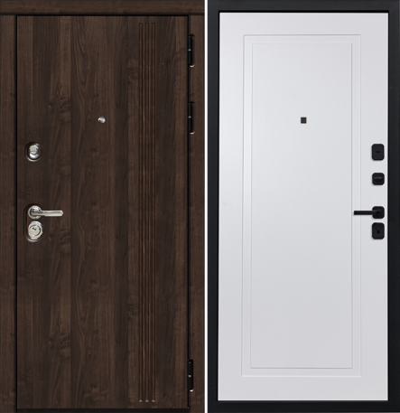 Черный, 860x2050, L, з. Гардиан 30.11, з. Гардиан 30.01, петли 3шт., внеш. отд. - МДФ 16мм, цвет Орех, 3 контура уплот., короб закр. типа, утепл., т/р