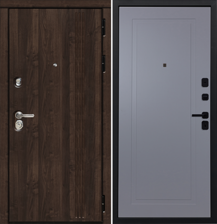 Черный, 860x2050, L, з. Гардиан 30.11, з. Гардиан 30.01, петли 3шт., внеш. отд. - МДФ 16мм, цвет Орех, 3 контура уплот., короб закр. типа, утепл., т/р