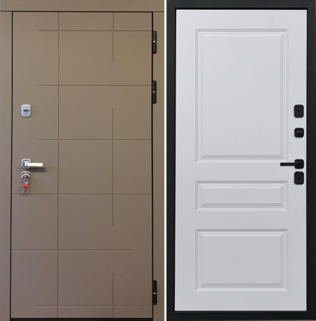 Черный, 860x2050, L, з. KALE 252, з. Бордер ЗВ8-6К5, петли 3шт., внеш. отд. - МДФ 10мм, Муссон софт, Д-13 Белый софт
