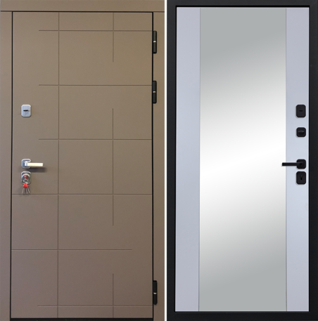 Черный, 860x2050, L, з. KALE 252, з. Бордер ЗВ8-6К5, петли 3шт., внеш. отд. - МДФ 10мм, Муссон софт, Д-15 зеркало Силк маус