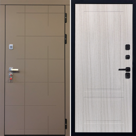 Черный, 860x2050, L, з. KALE 252, з. Бордер ЗВ8-6К5, петли 3шт., внеш. отд. - МДФ 10мм, Муссон софт, Н-7 Сандал белый