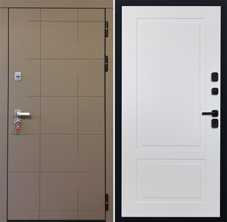 Черный, 860x2050, R, з. KALE 252, з. Бордер ЗВ8-6К5, петли 3шт., внеш. отд. - МДФ 10мм, Муссон софт, Н-7 Белый софт