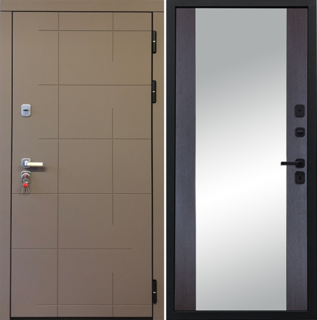 Черный, 960х2050, L, з. KALE 252, з. Бордер ЗВ8-6К5, петли 3шт., внеш. отд. - МДФ 10мм, Муссон софт, Д-15 зеркало Венге