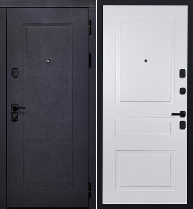 Черный, 860x2050, R, з. KALE 252, з. Бордер ЗВ8-6К5, петли 3шт., внеш. отд. - МДФ 10мм, Венеция Индиго, Н-13 Белый софт