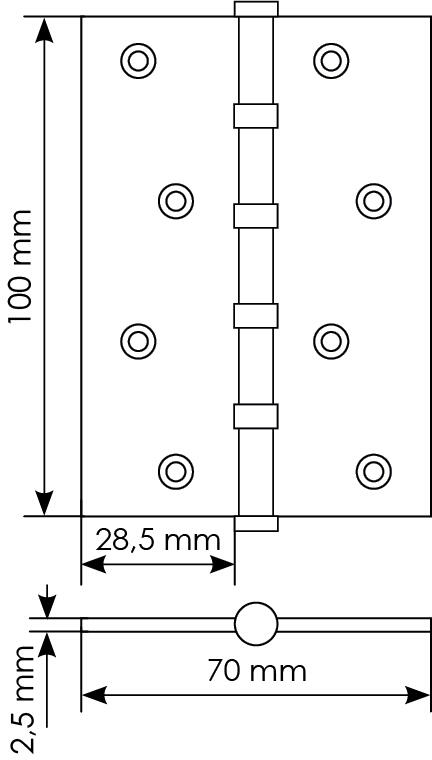 Петля стальная универсальная MS 100X70X2.5-4BB SC хром матовый