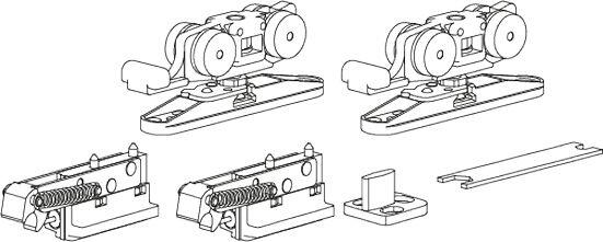 SLIDING SET 1-SO, комплект ролик-стопор для синхр.открывания, дверь до 40кг