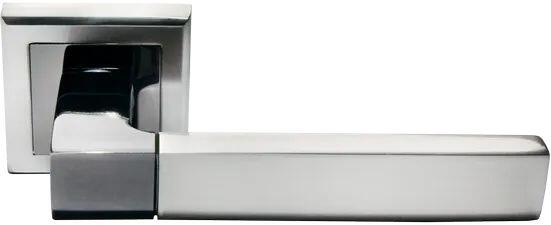 MH-28 SN/BN-S, ручка дверная "Fukoku", на квадратной накладке, цвет - бел. никель/черн. никель