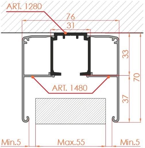 ART.1480/SFS, планка для крепления наличника к направляющему профилю 1280