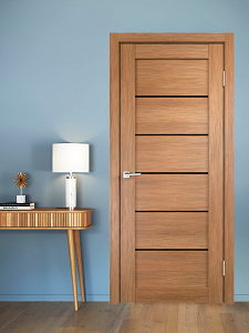 Дуб золотой, 700х2000, LR, б/врезки замка и петель, стекло Лакобель черное