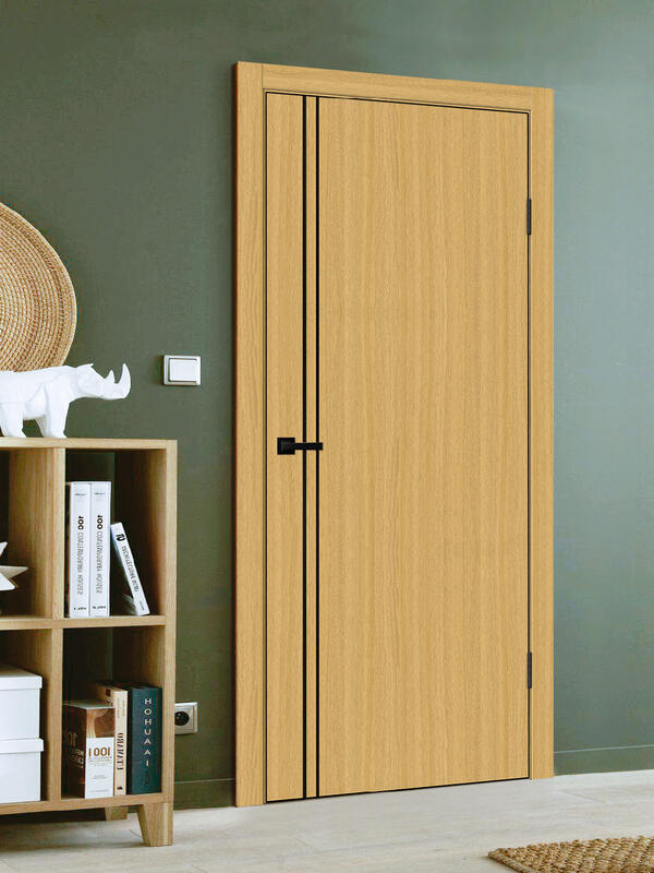 Орех американский соломенный, 800х2000, LR, б/врезки замка и петель, кромка ABS 2мм с 4х ст., цвет черный, молдинг цвет черный